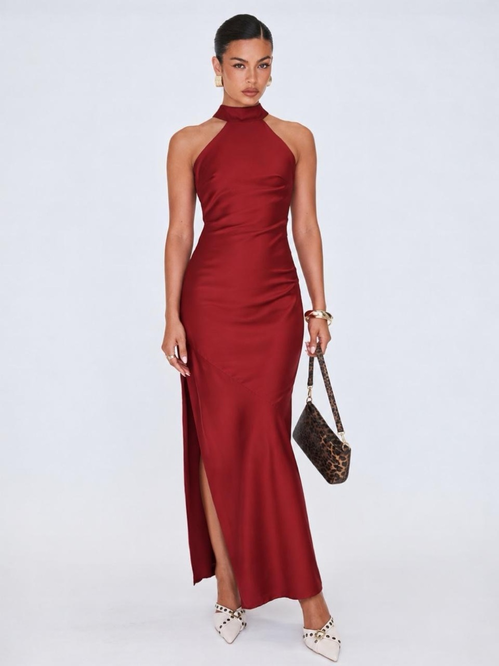 Princess Polly High-Neck Maxi Dress in Wine Red